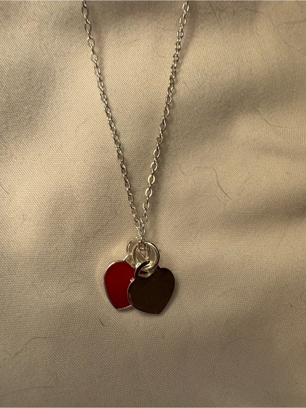Tiffany & CO . Sugar & Girl -Double Heart Pendant Necklace in Red and Silver